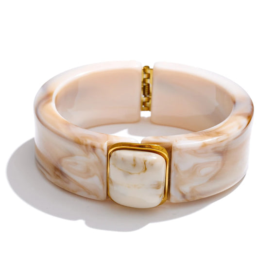 Green pink beige amber acrylic wide bracelet - product image
