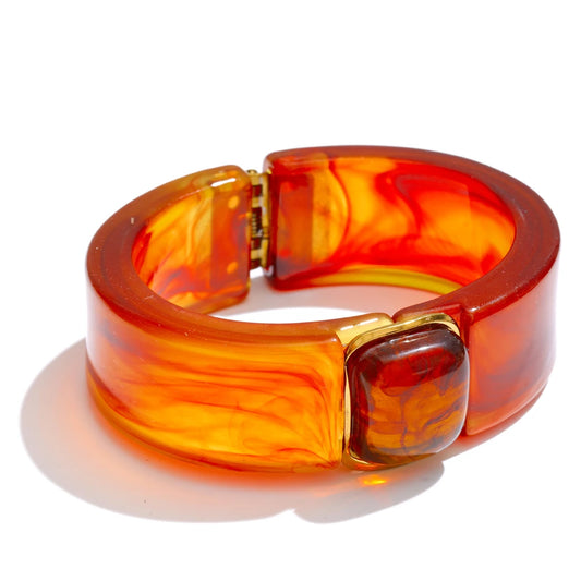 Green pink beige amber acrylic wide bracelet - product image