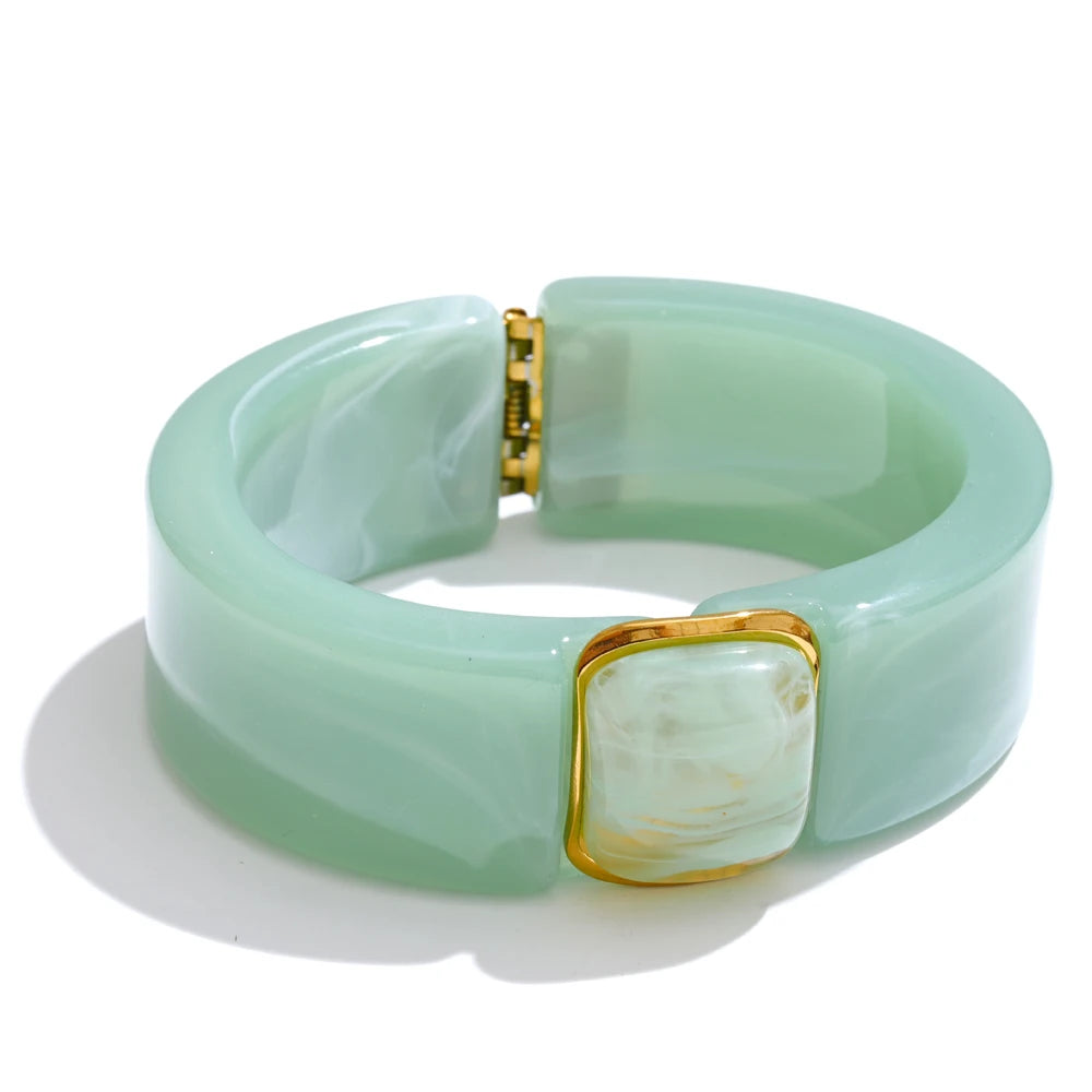 Green pink beige amber acrylic wide bracelet - product image