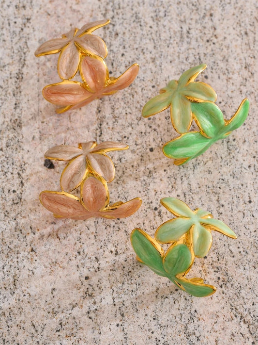 Green pink enamel flower huggie hoop earrings - product image