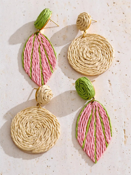Green raffia starfish dangle earrings - product image