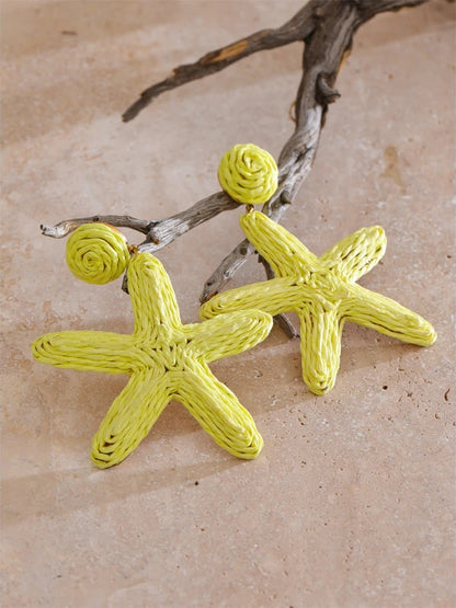 Green raffia starfish dangle earrings - product image