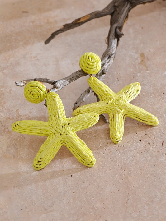 Green raffia starfish dangle earrings - product image