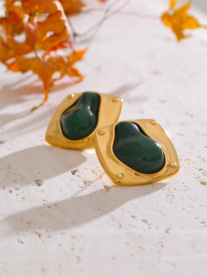 Green resin stone cast stud earrings - product image