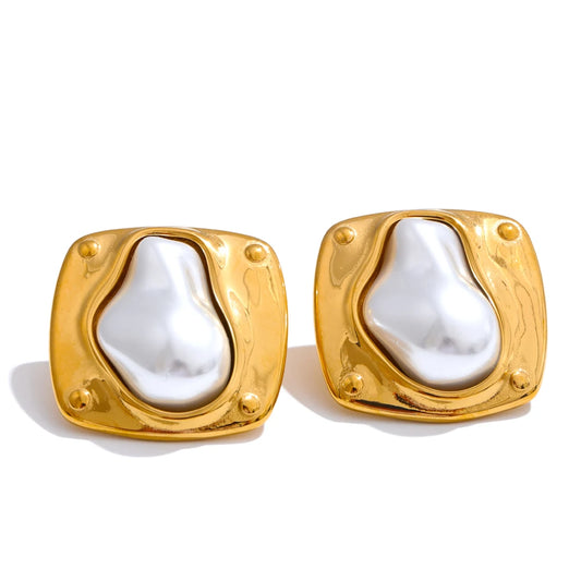 Green resin stone cast stud earrings - product image