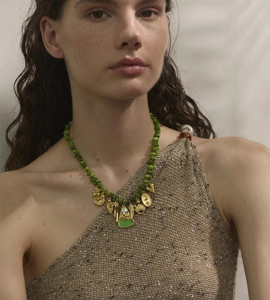 Green shell chain flower drop necklace - product image
