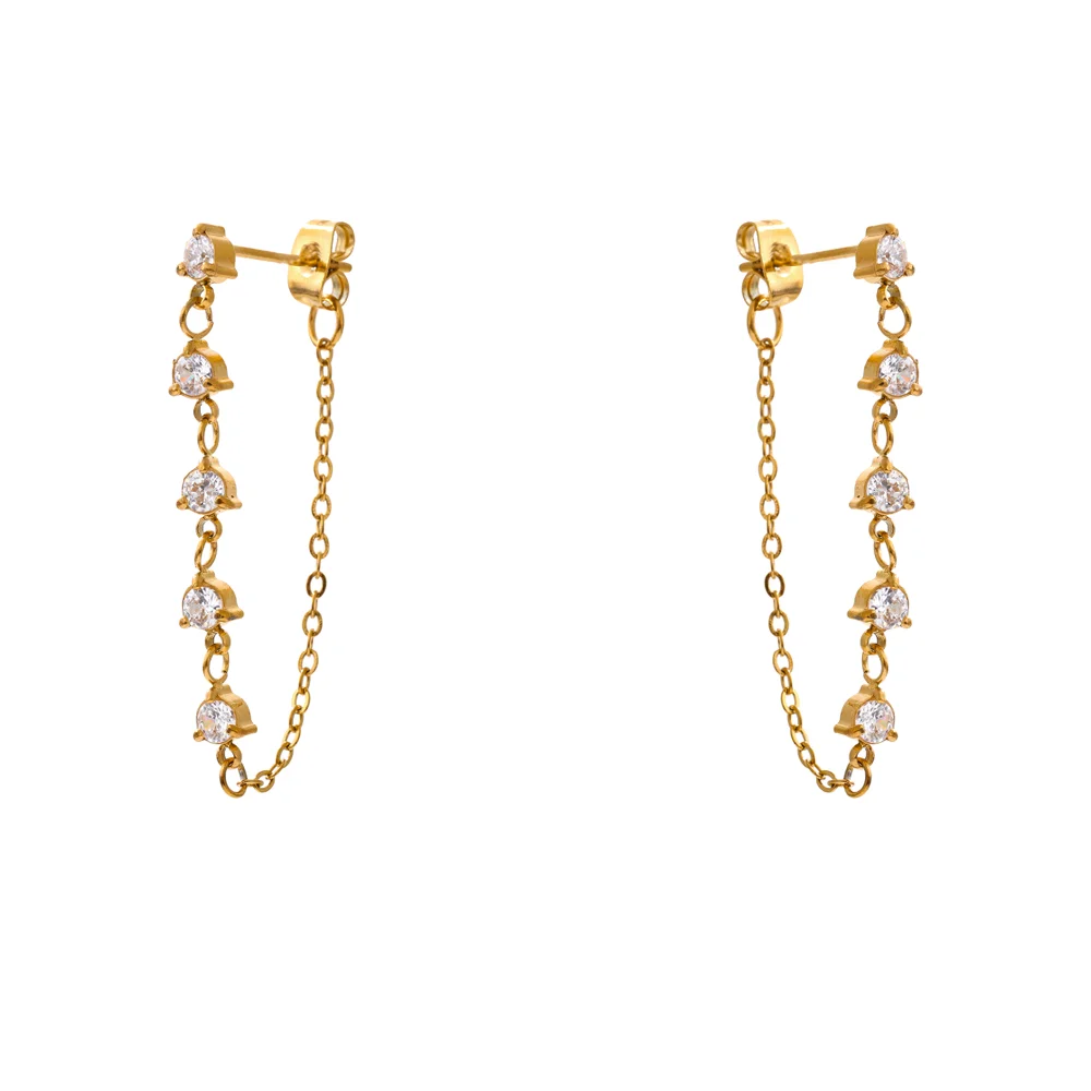 Green white cubic zirconia chain drop earrings - product image
