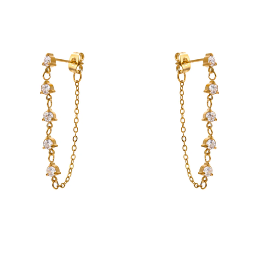 Green white cubic zirconia chain drop earrings - product image