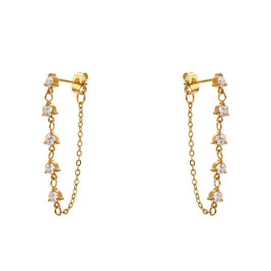 Green white cubic zirconia chain drop earrings - product image