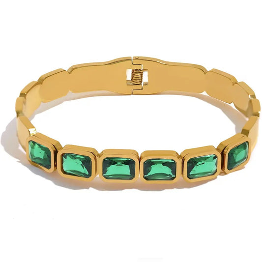 Green white cubic zirconia cuff bracelet women - product image