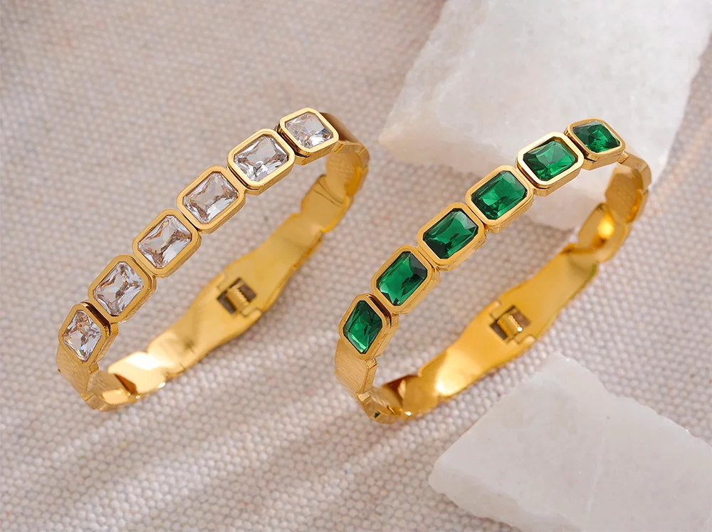 Green white cubic zirconia cuff bracelet women - product image