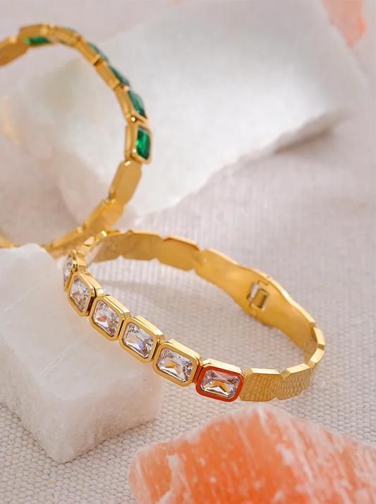 Green white cubic zirconia cuff bracelet women - product image