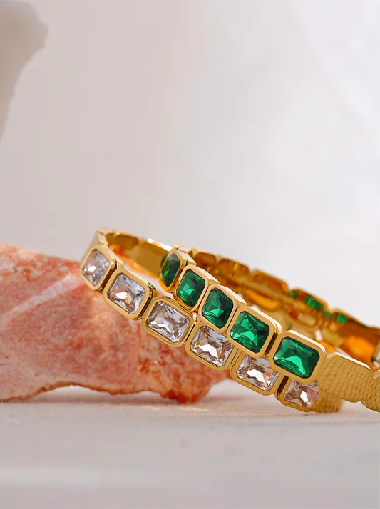 Green white cubic zirconia cuff bracelet women - product image