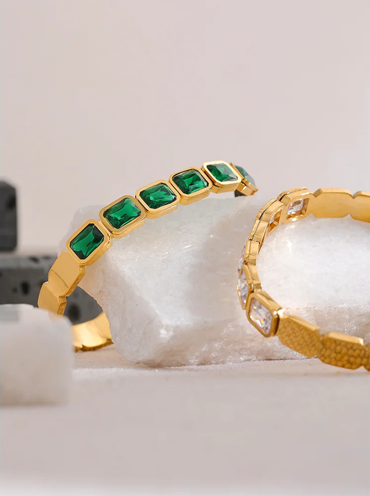 Green white cubic zirconia cuff bracelet women - product image