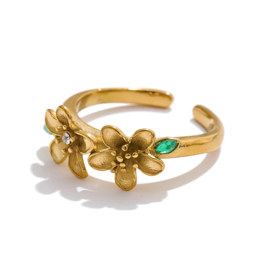 Green zirconia flower open adjustable ring - product image
