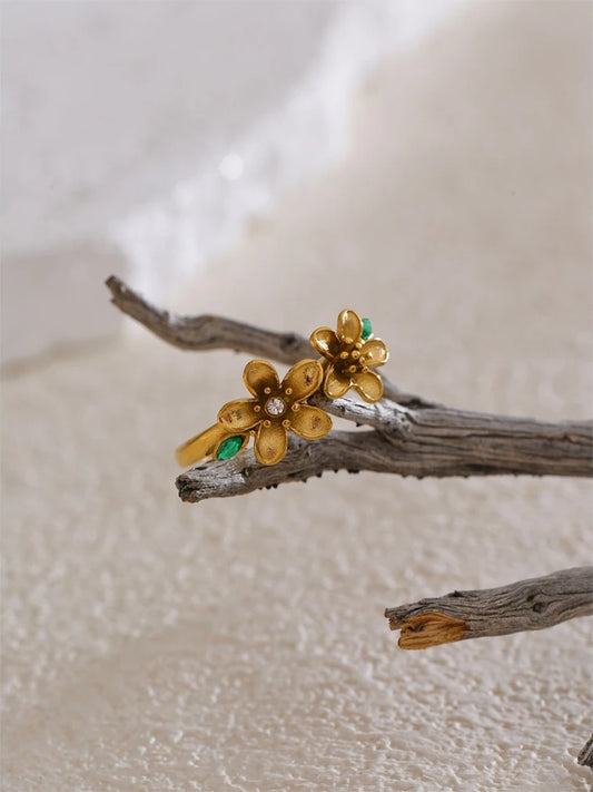 Green zirconia flower open adjustable ring - product image