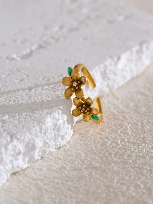 Green zirconia flower open adjustable ring - product image