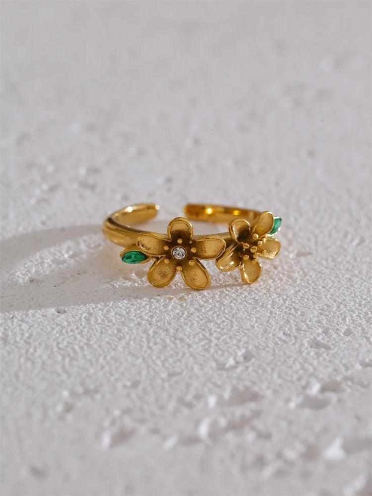 Green zirconia flower open adjustable ring - product image