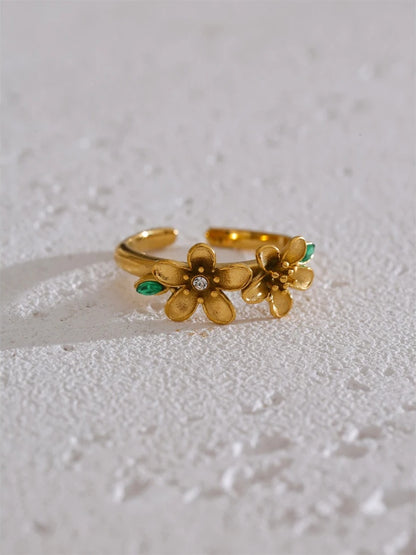 Green zirconia flower open adjustable ring - product image