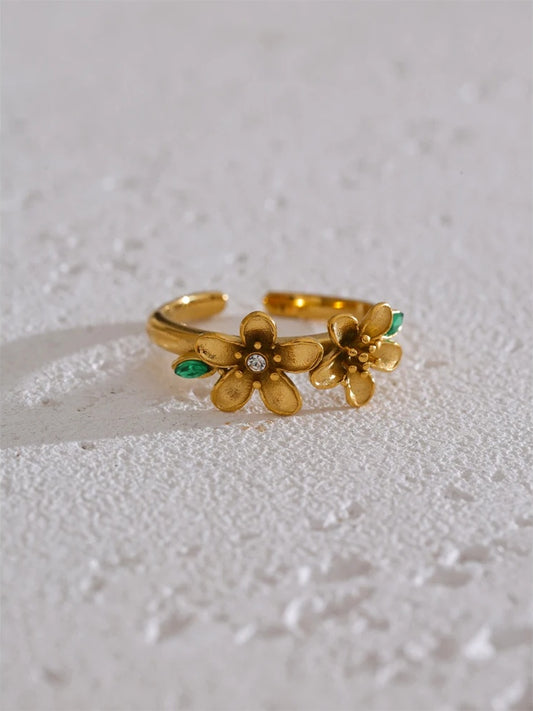 Green zirconia flower open adjustable ring - product image