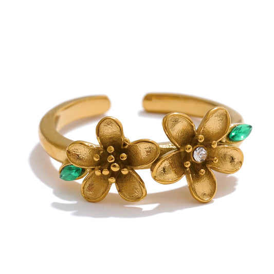 Green zirconia flower open adjustable ring - product image