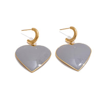 Grey Enamel Heart Drop Dangle Earrings