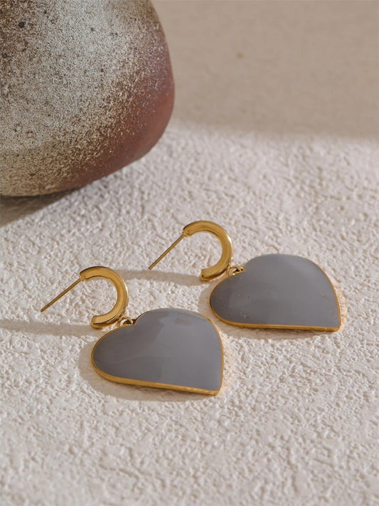 Grey enamel heart drop dangle earrings - product image