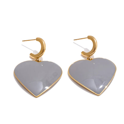 Grey enamel heart drop dangle earrings - product image