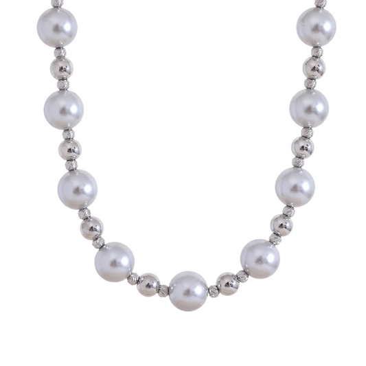 Grey imitation pearl beads minimalist pendant necklace - product image