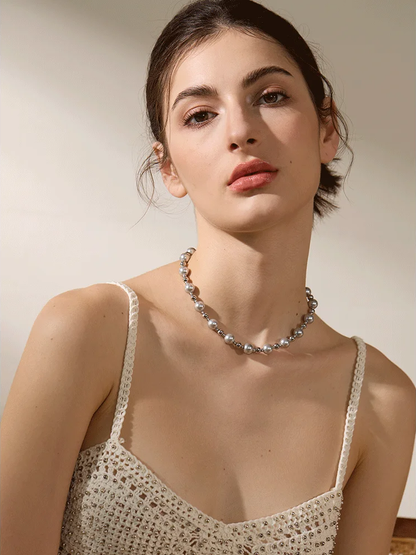 Grey imitation pearl beads minimalist pendant necklace - product image
