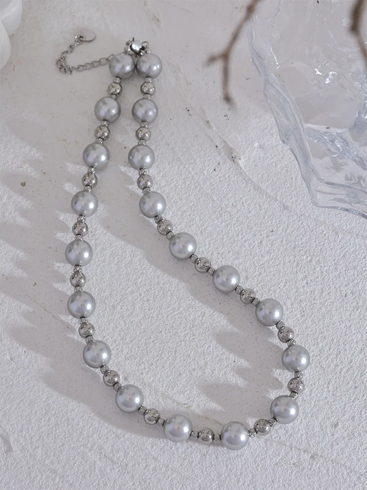 Grey imitation pearl beads minimalist pendant necklace - product image