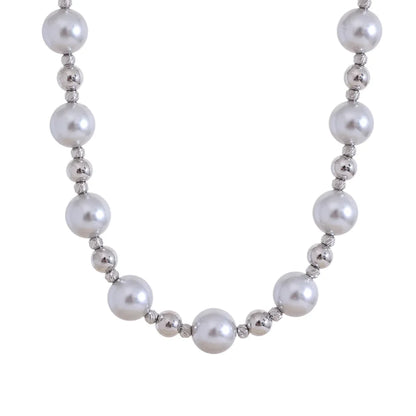 Grey imitation pearl beads minimalist pendant necklace - product image
