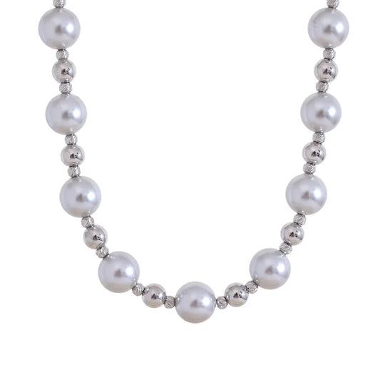 Grey imitation pearl beads minimalist pendant necklace - product image