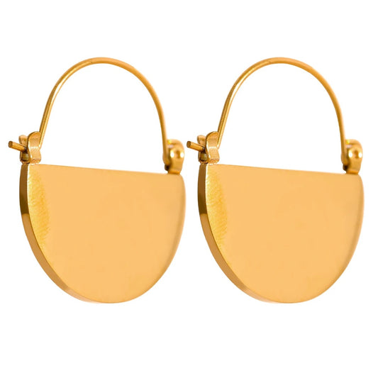 Half round glossy minimalist metal fashion earrings - product image