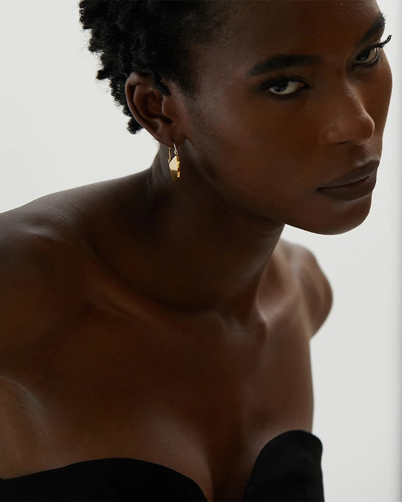 Half round glossy minimalist metal fashion earrings - product image