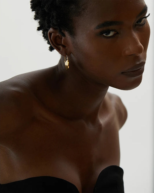 Half round glossy minimalist metal fashion earrings - product image
