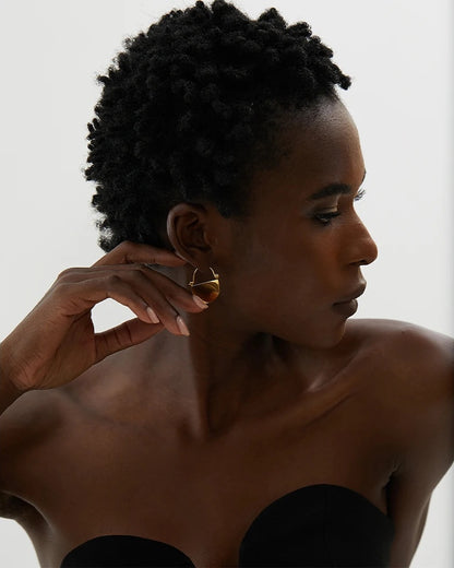 Half round glossy minimalist metal fashion earrings - product image