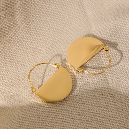 Half round glossy minimalist metal fashion earrings - product image