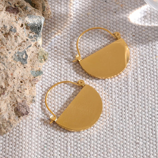 Half round glossy minimalist metal fashion earrings - product image