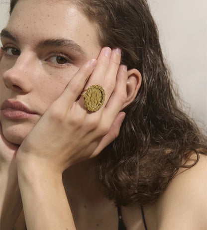 Hammer flower adjustable open fashion ring - product image