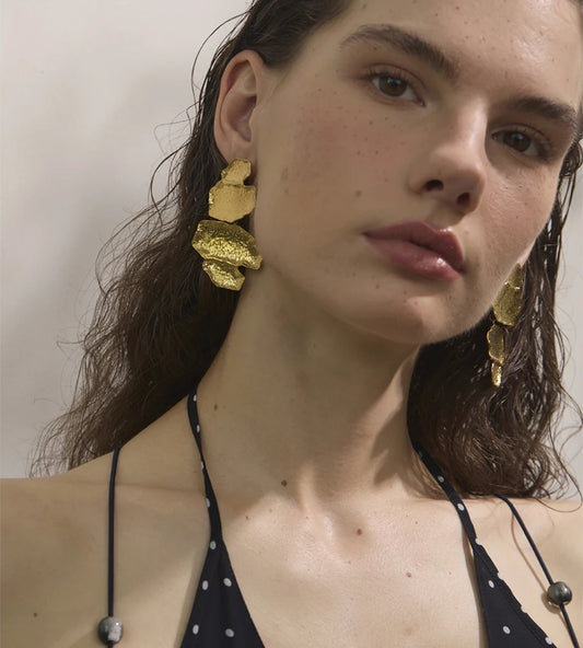 Hammer metal contemporary drop big earrings - product image