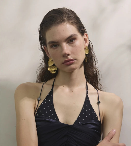 Hammer metal contemporary drop big earrings - product image