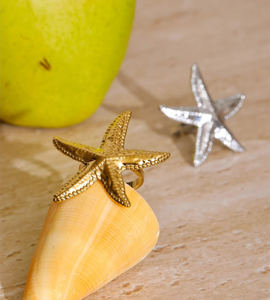 Hammer metal starfish adjustable ring summer fashion - product image