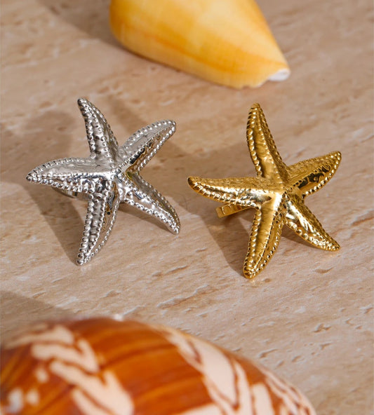 Hammer metal starfish adjustable ring summer fashion - product image