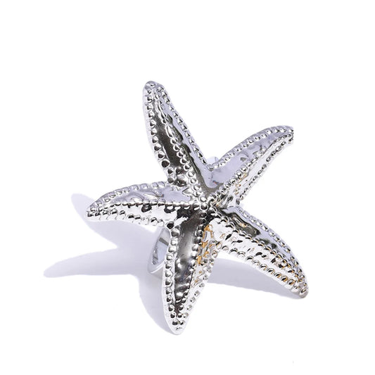 Hammer metal starfish adjustable ring summer fashion - product image