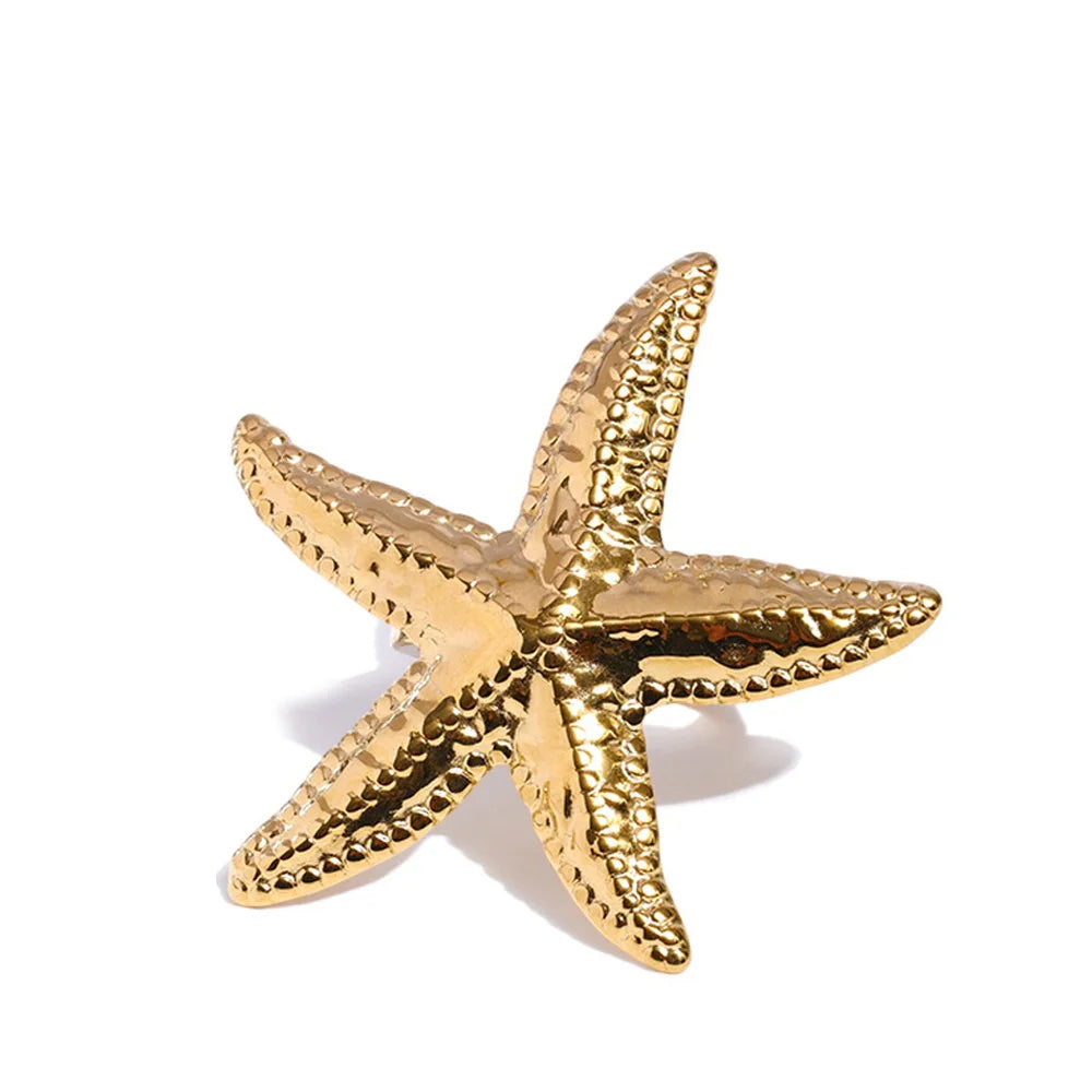 Hammer metal starfish adjustable ring summer fashion - product image