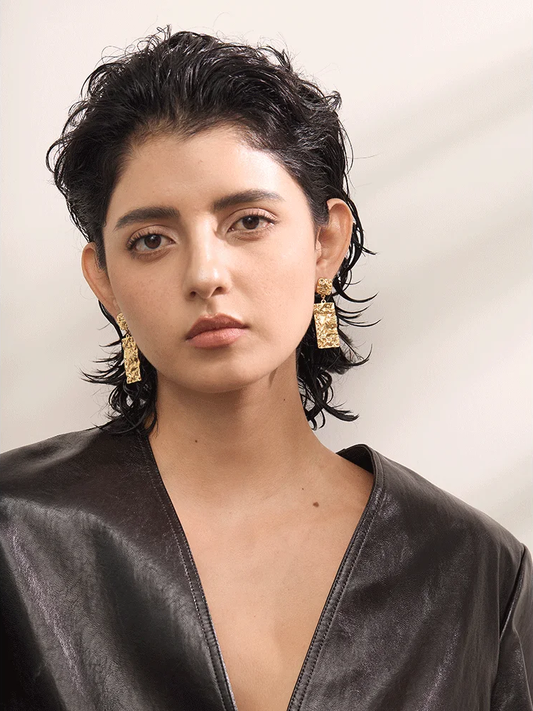 Hammer rectangle dangle drop earrings - product image