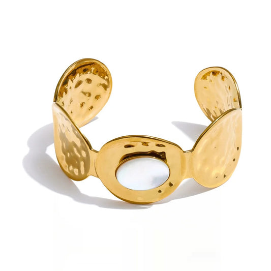 Hammered shell textured wide cuff bracelet - product image