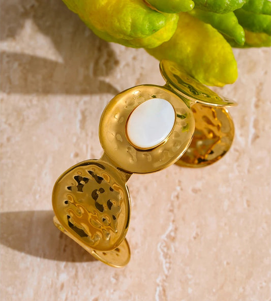 Hammered shell textured wide cuff bracelet - product image
