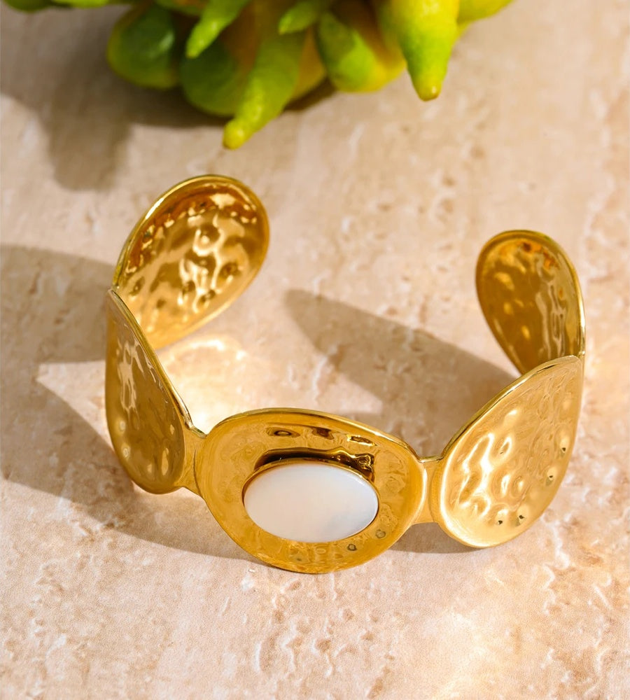 Hammered shell textured wide cuff bracelet - product image